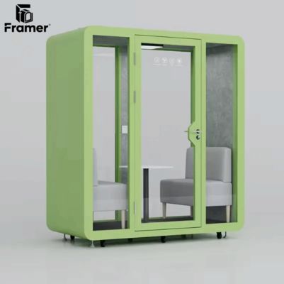 Fully Enclosed Sound Proof Cabin Green / Blue Private Office Booth For Business Discussions And Focused