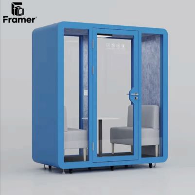 Fully Enclosed Sound Proof Cabin Green / Blue Private Office Booth For Business Discussions And Focused