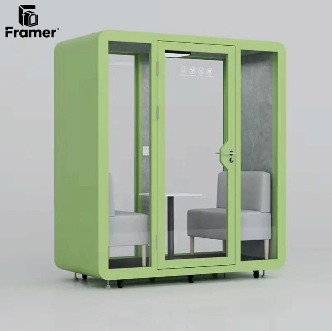 Fully Enclosed Sound Proof Cabin Green / Blue Private Office Booth For Business Discussions And Focused
