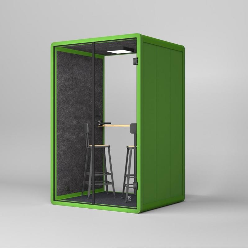 Customized Two Person Booth Grass Green / Wood Grain Sound Proof Cabins With Emergency Safety Hammer
